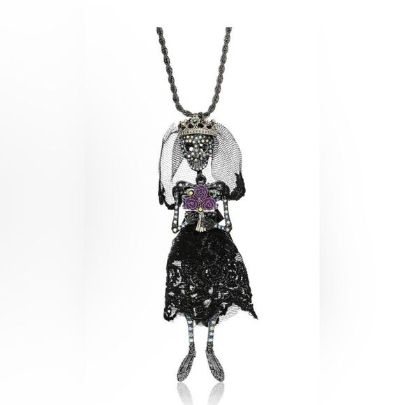 Betsey Johnson Dark Magic  skeleton bride Necklace Extra Long 36-39" - Picture 1 of 9